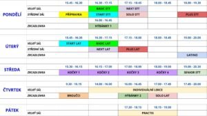 Rozvrh skupin TK Gradace školní rok 25/26